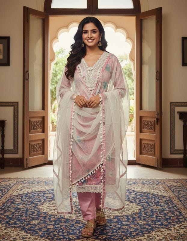 V Neckline Cotton Suit