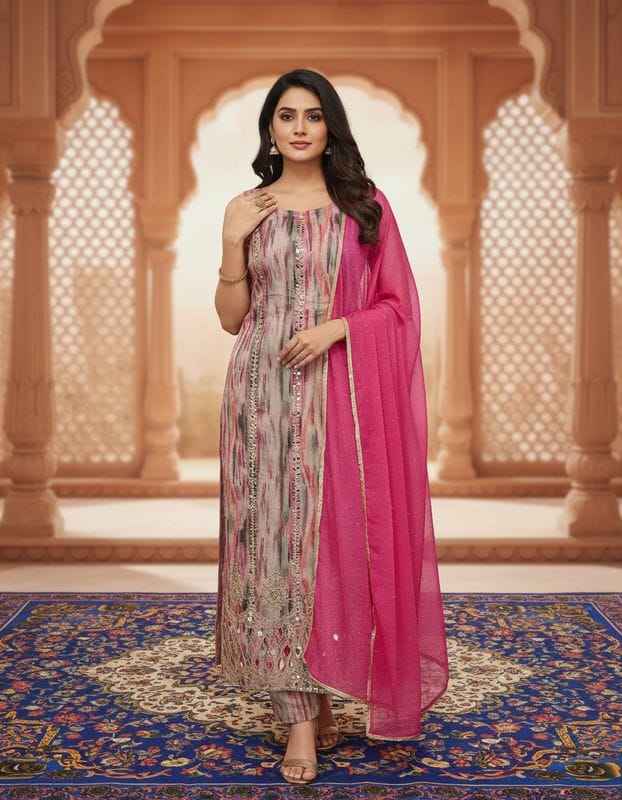 Soft Georgette suit with mirror work